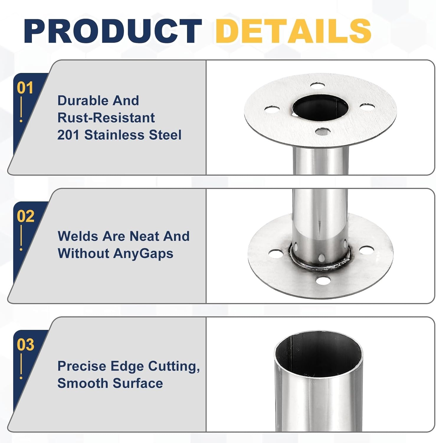 PATIKIL 1.3" Duct Connector Flange, Straight Pipe Exhaust Flange Stainless Steel Pipe Hose Duct Collar Wall Mount for Heating Cooling Ventilation HVAC System, Silver