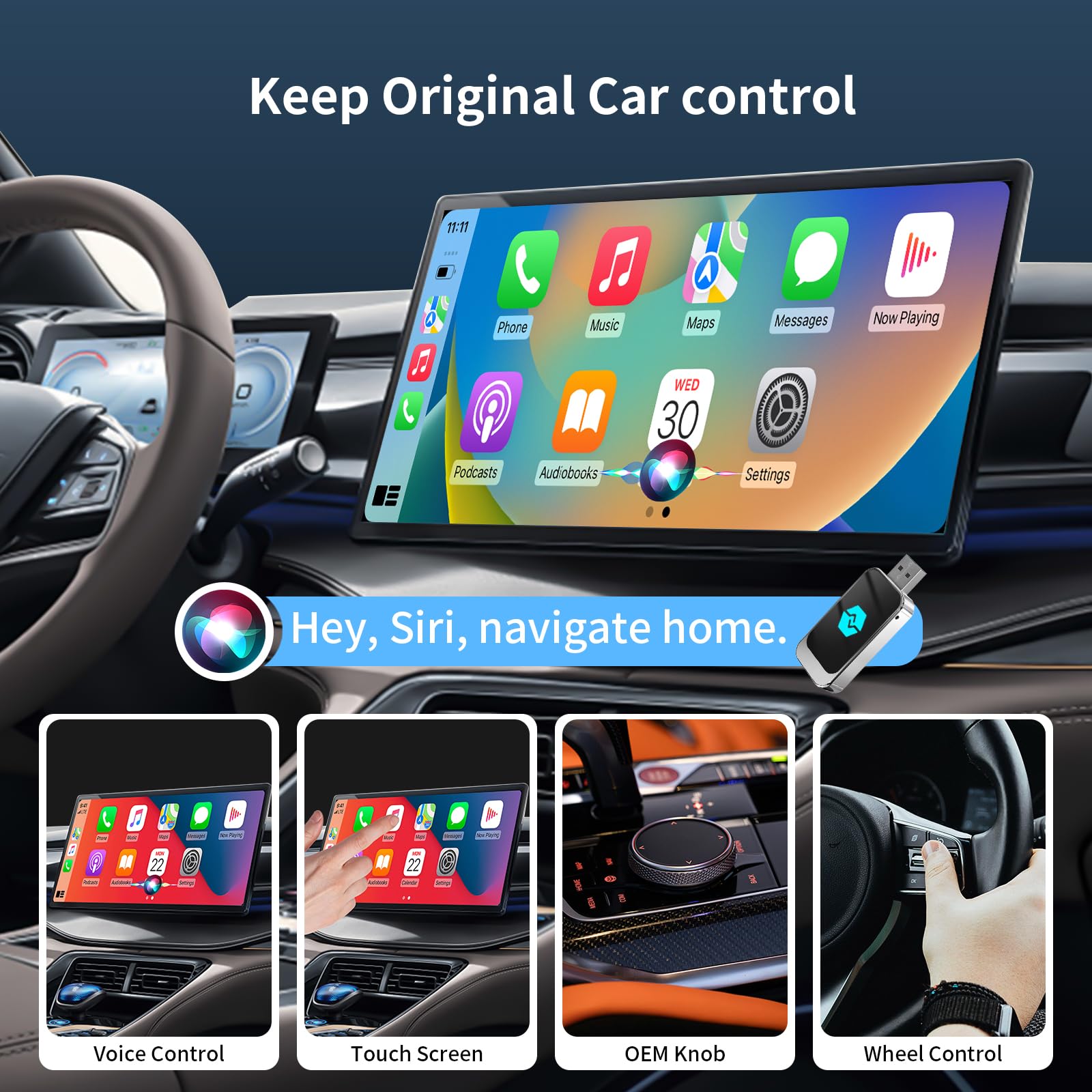 CUQI Bezprzewodowy adapter Android Car oraz CarPlay, 5G, WiFi i Bluetooth 5.0, USB typu C i USB, Plug & Play, dla iOS 10+, Androida 11+