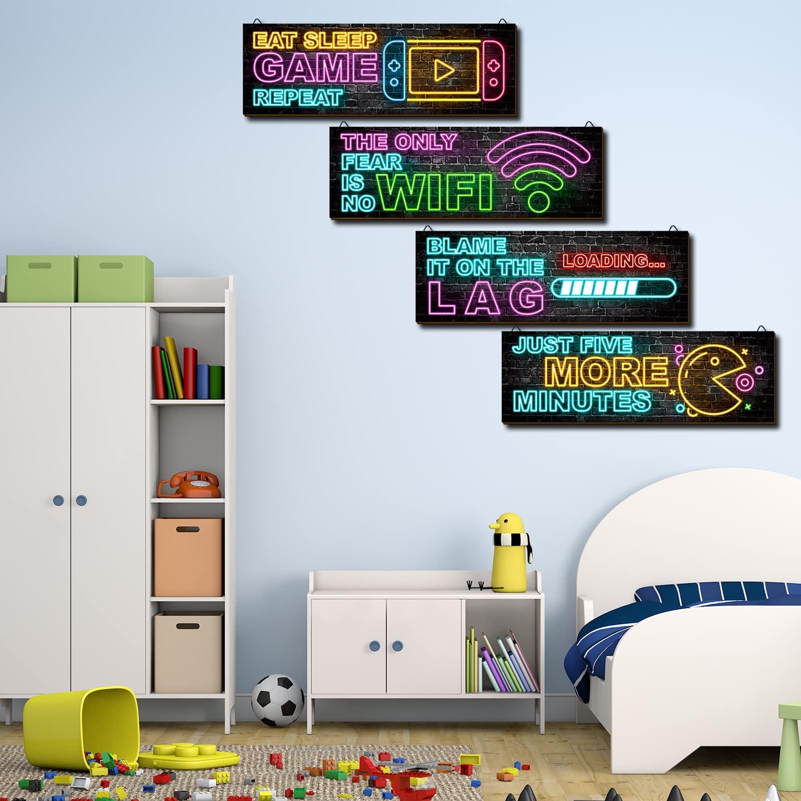 clothmile 4 Stück Neon-Gaming-Dekoration für Jungenzimmer, Holz-Videospiel, Wandkunst, motivierendes Zitat, Gamer, inspirierende Wanddekoration für Jungen, Kinderzimmer, Spielzimmer, Dekorationen (b)