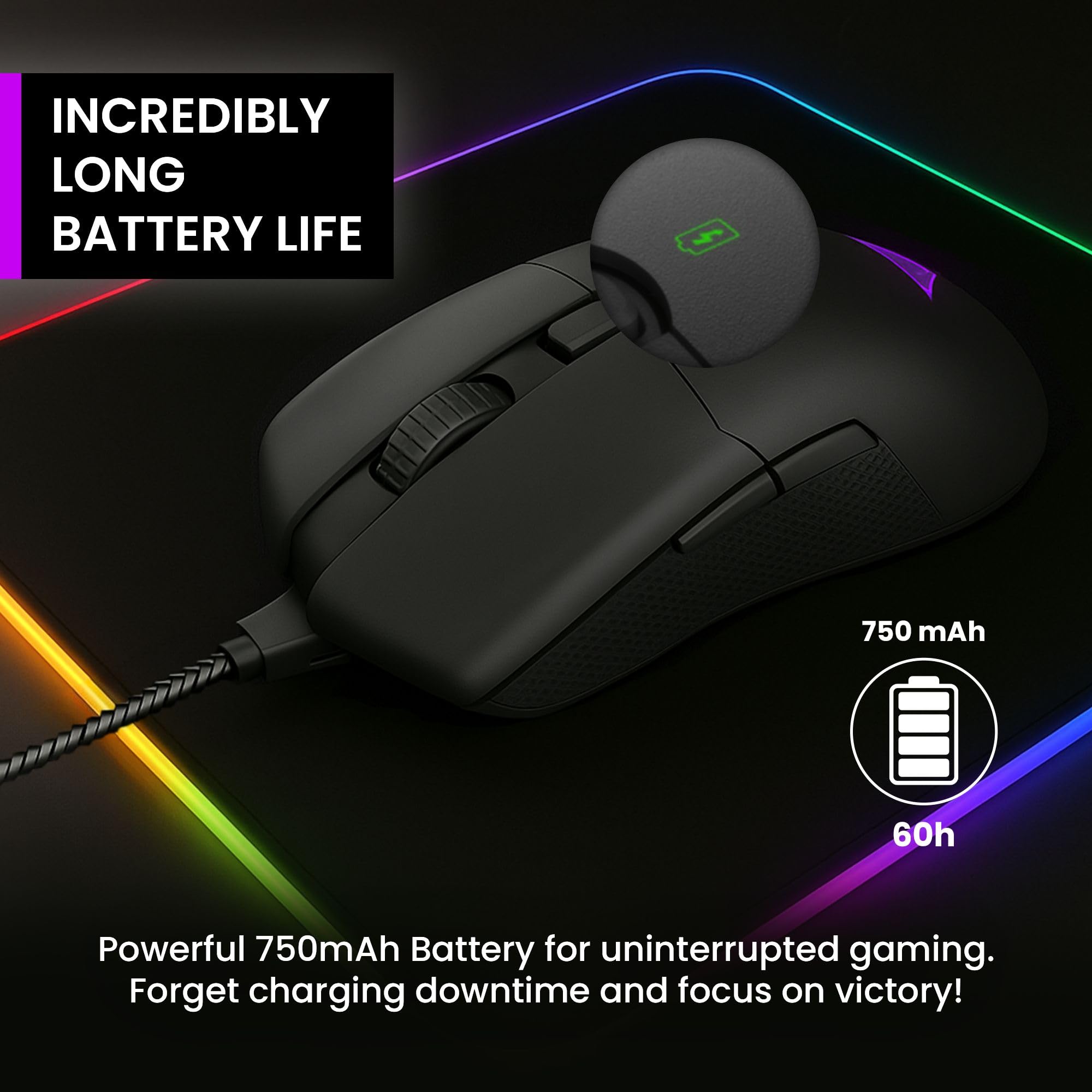 PREYON Mouse Gaming Wireless Ricaricabile Sensore a 16K Maus Ottico con Filo 1.8 m Pulsanti Programmabili Accessori Illuminazione RGB Compatibile con PC Laptop 2.4G Hz USB Portatile 85 g - Owl Nero