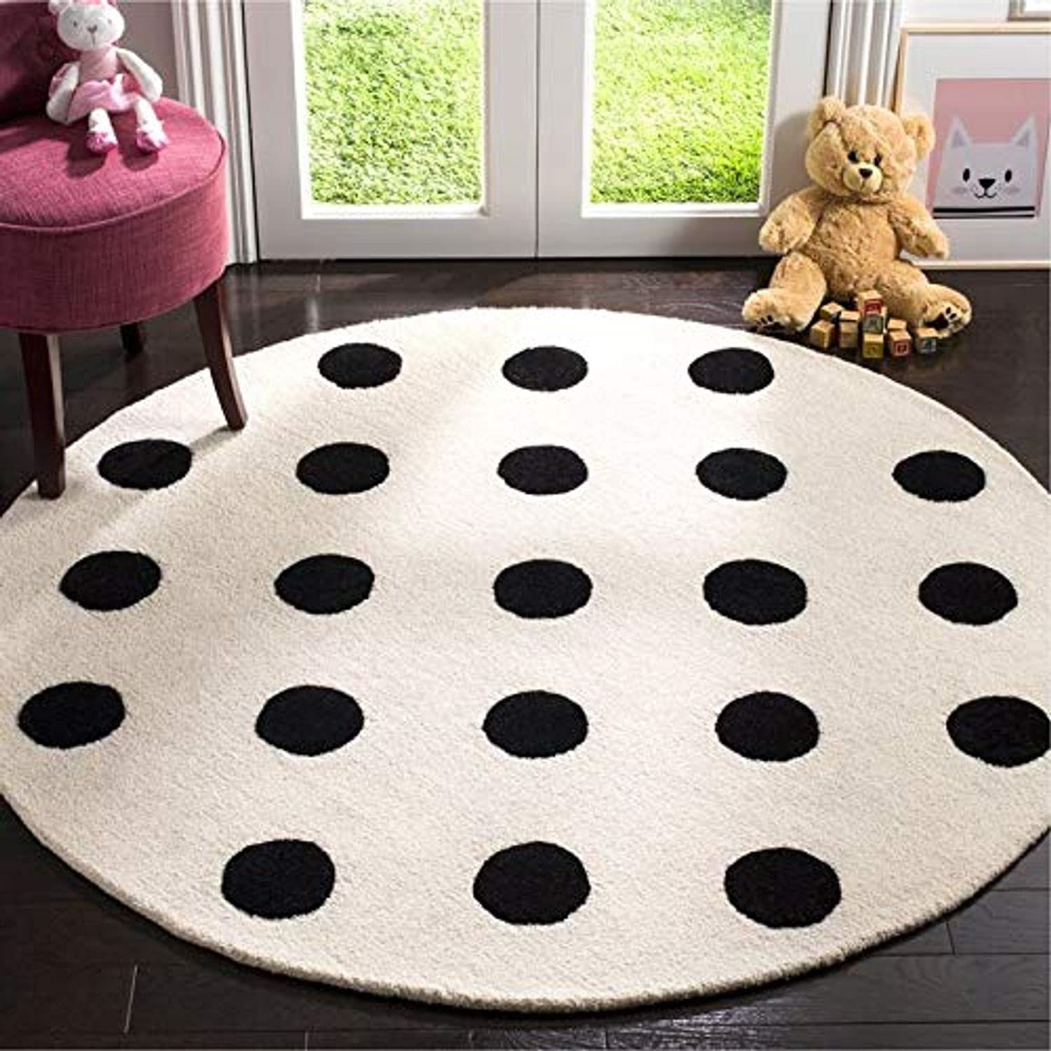 ZARACARPETS; 'can Change The Floor Solid Plain Exported Quality Hand Made Carpets and Rug Size 6x6 Round Diameter (6 by 6 Round) White/Black Dotted