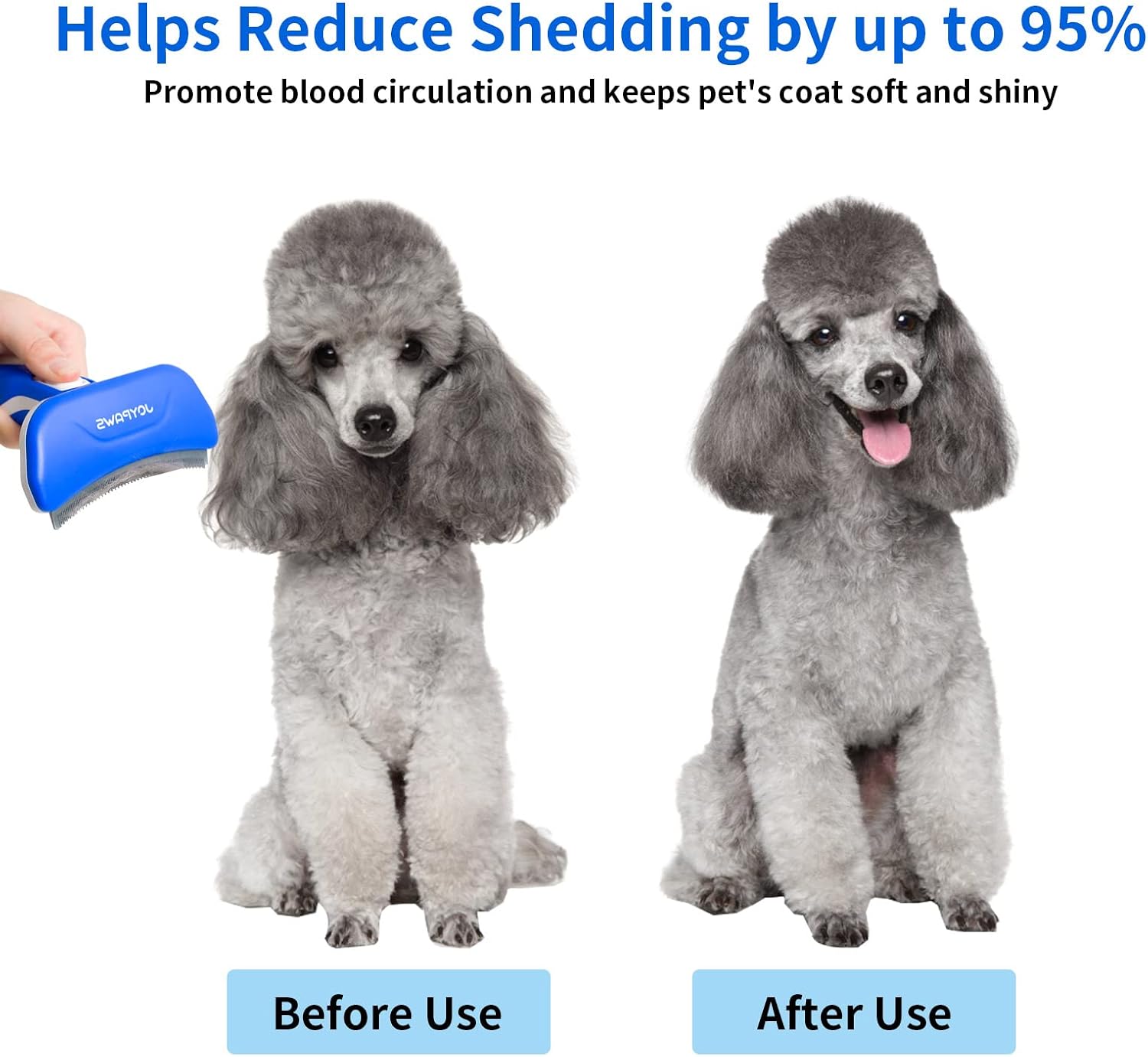 JOYPAWS Upgraded Pet Self Cleaning Curved Deshedding Tool, Effectively Reduces Shedding by Up to 95%, Professional Grooming Brush for Small or Medium Dogs and Cats Blue M