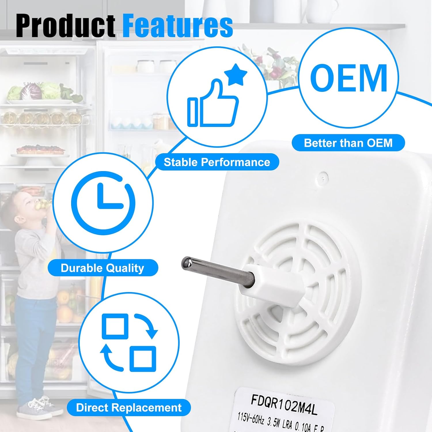 W10236142 Motor Evap Fits for Whirlpool Refrigerator – WPW10236142 Fan Motor Compatible with Maytag Amana Select Models, Replaces 1551816 AH2372370 EA2372370 PS2372370