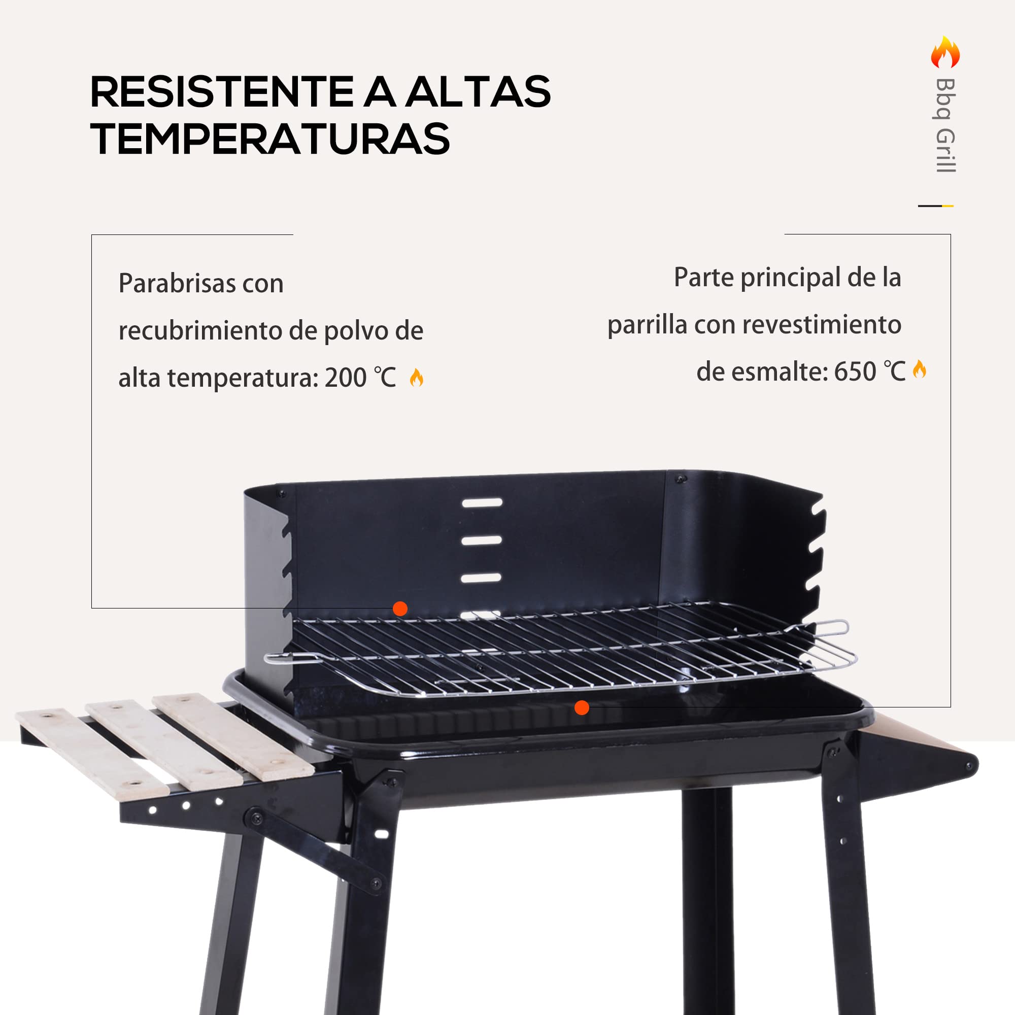 Outsunny Barbacoa de Carbón Vegetal Parrillas Asador BBQ de Picnic Altura de Parrillas Ajustables con Estantes y Ruedas Fácil Mover para Jardín Exterior Acampada 83x46x87 cm