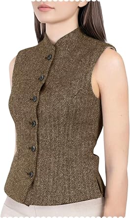 Women's Herringbone Tweed Vest Button Up Waistcoat