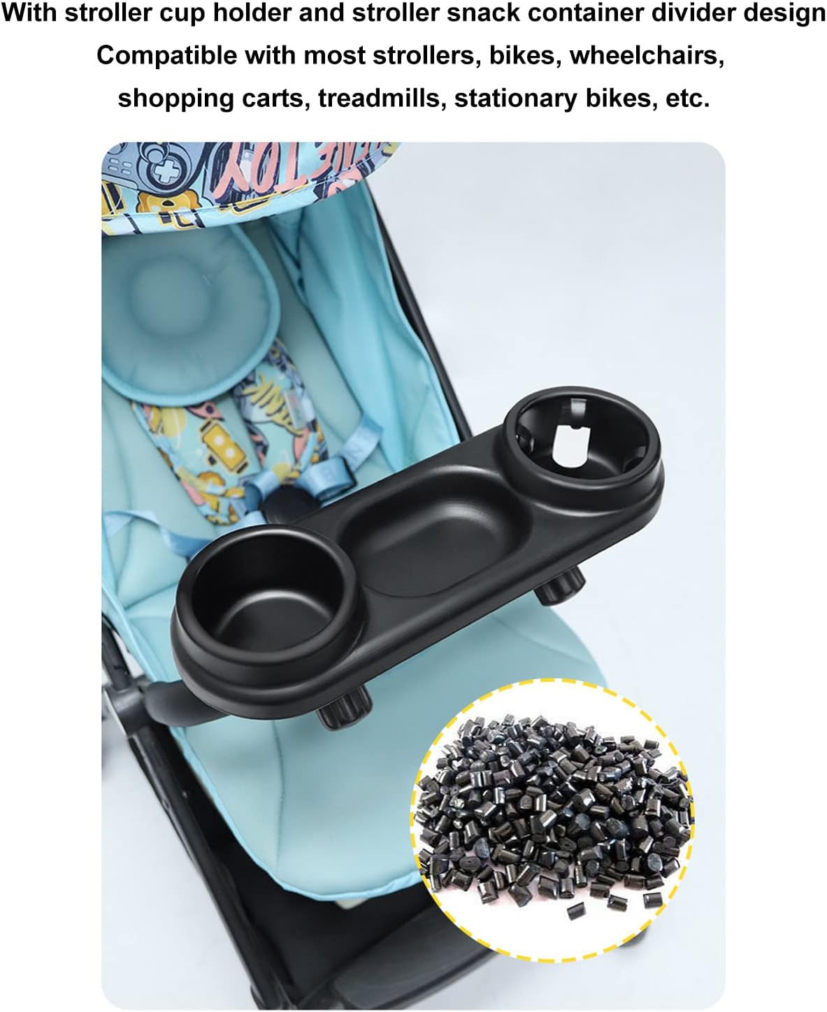 Universal Stroller Tray with Cup Holders Non Slip Grip Clip Stroller Snack Attachment for Stroller Bar