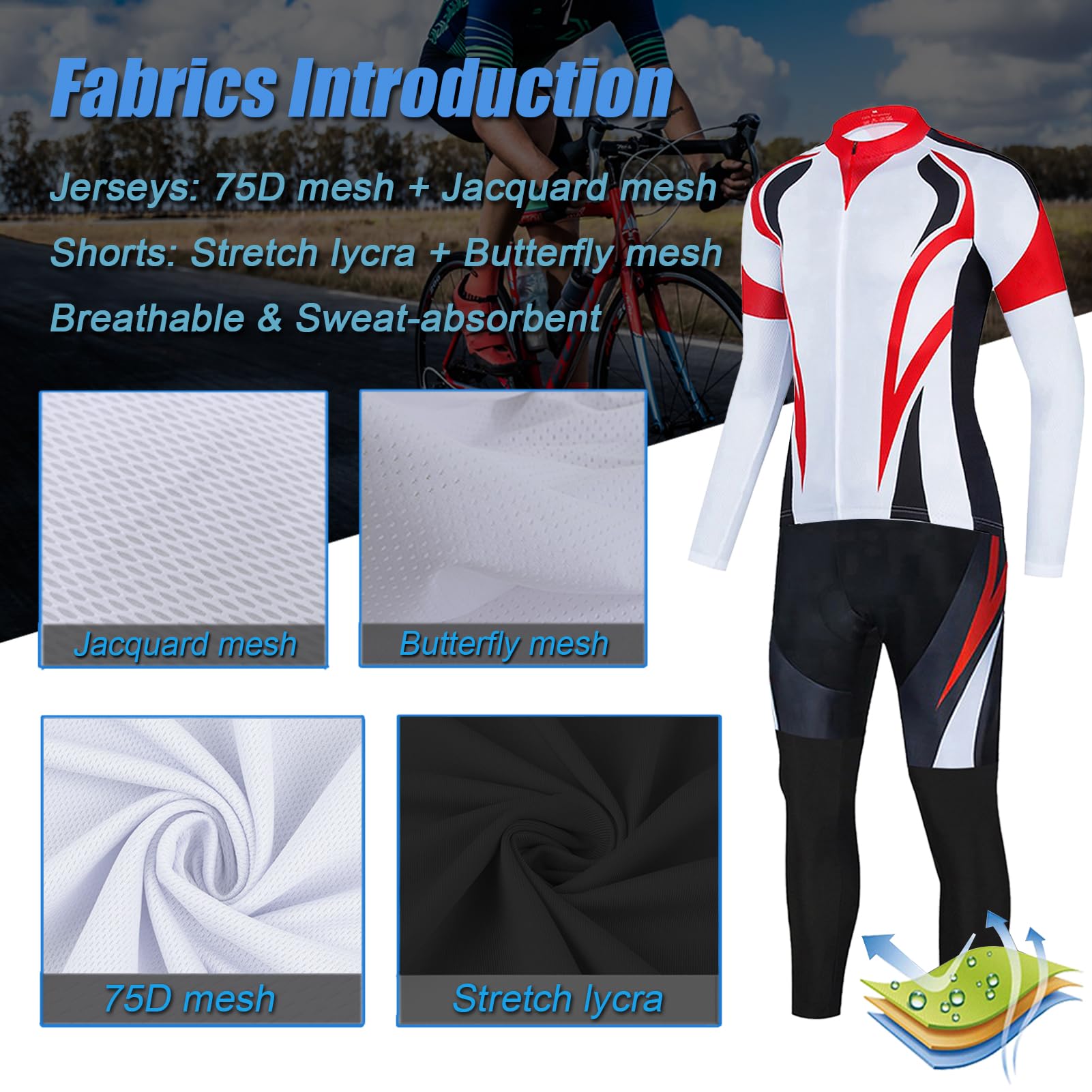 Maillot Ciclismo Mujer Conjunto Bici MTB Manga Larga Ropa Ciclista,Traje Bicicleta Chaquetas y Pantalones Tirantes con 19D Gel Acolchado,Completa BTT Jerseys Primavera Otoño Secado Rápido Transpirable