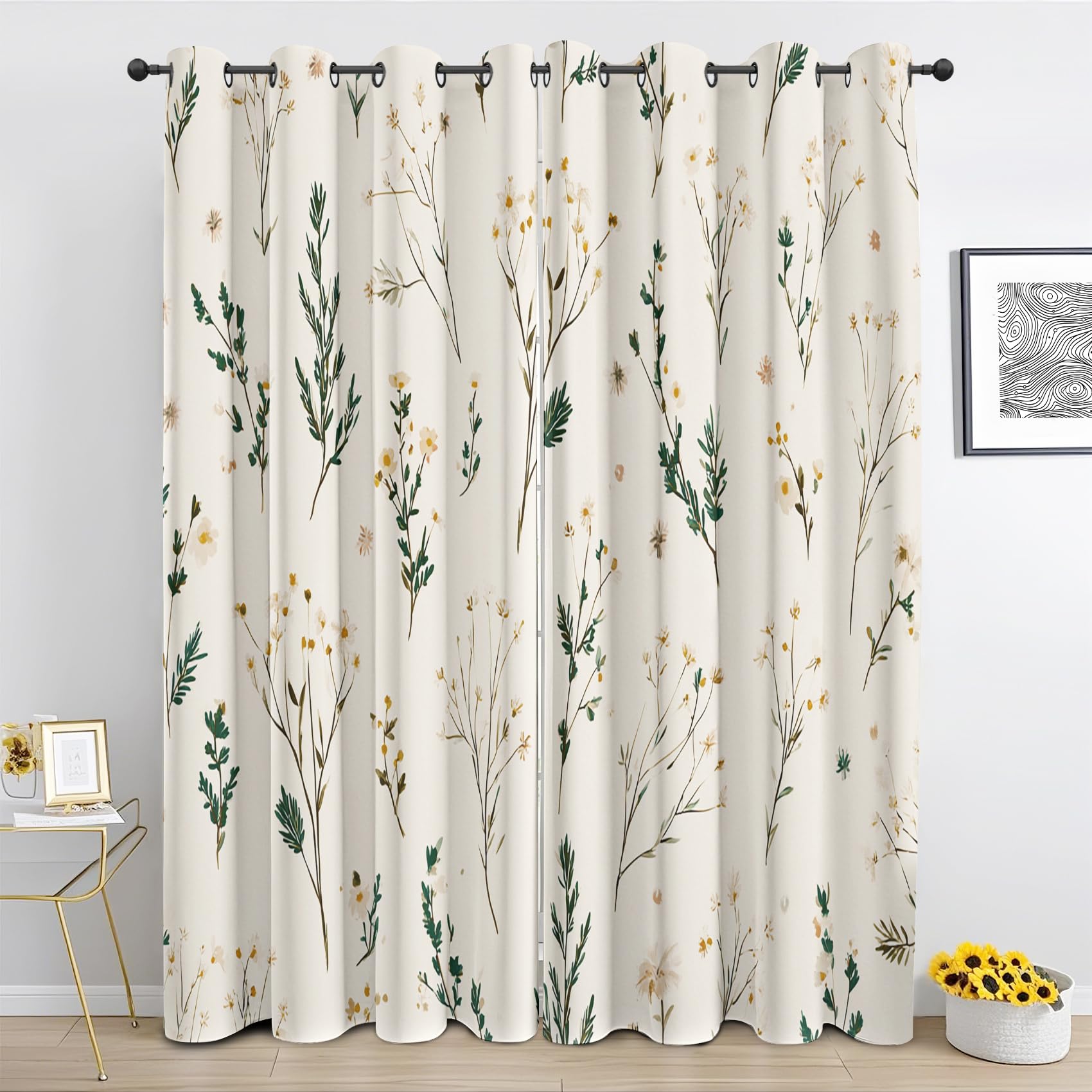 Generisch Blumen Aquarell Blickdicht Vorhänge, Wildblumen Landhausstil Vorhänge, Verdunklungsvorhänge mit Ösen, Thermovorhang 2er Set für Schlafzimmer Wohnzimmer, H225 x B140 cm, Ah109