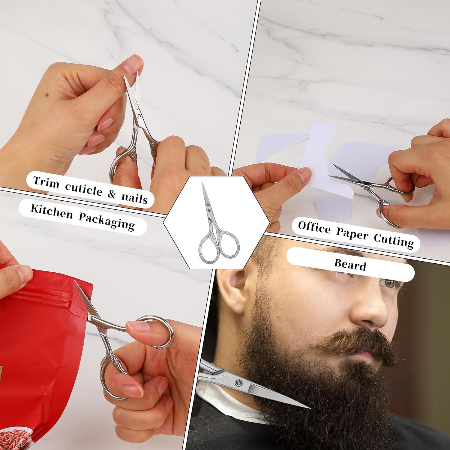 Stainless Steel Small Scissors with Textured Handle, Small Scissors Eyebrow-Scissors, Tiny-Scissors for Grooming, Eyebrow, Facial Hair Beard, Arts, Crafts 2 PCS