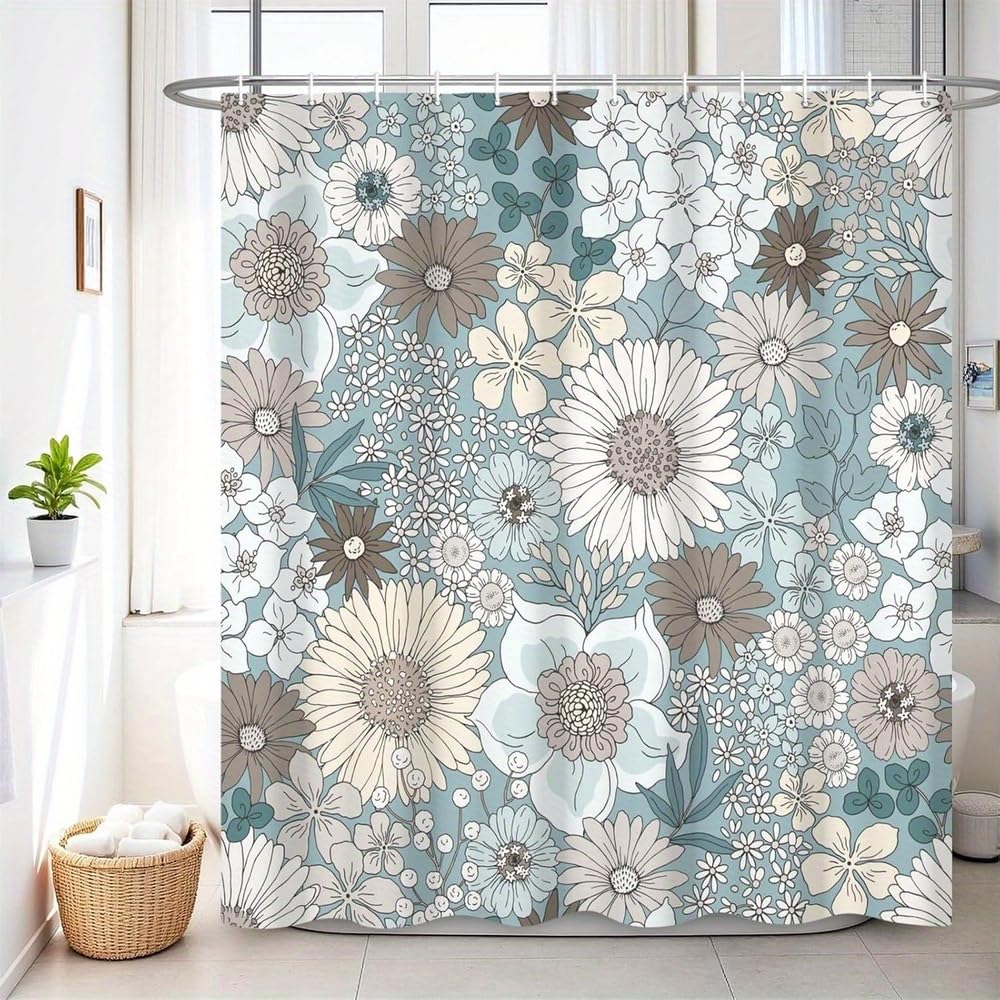 Rideau de douche bohème en polyester haut de gamme aux détails floraux