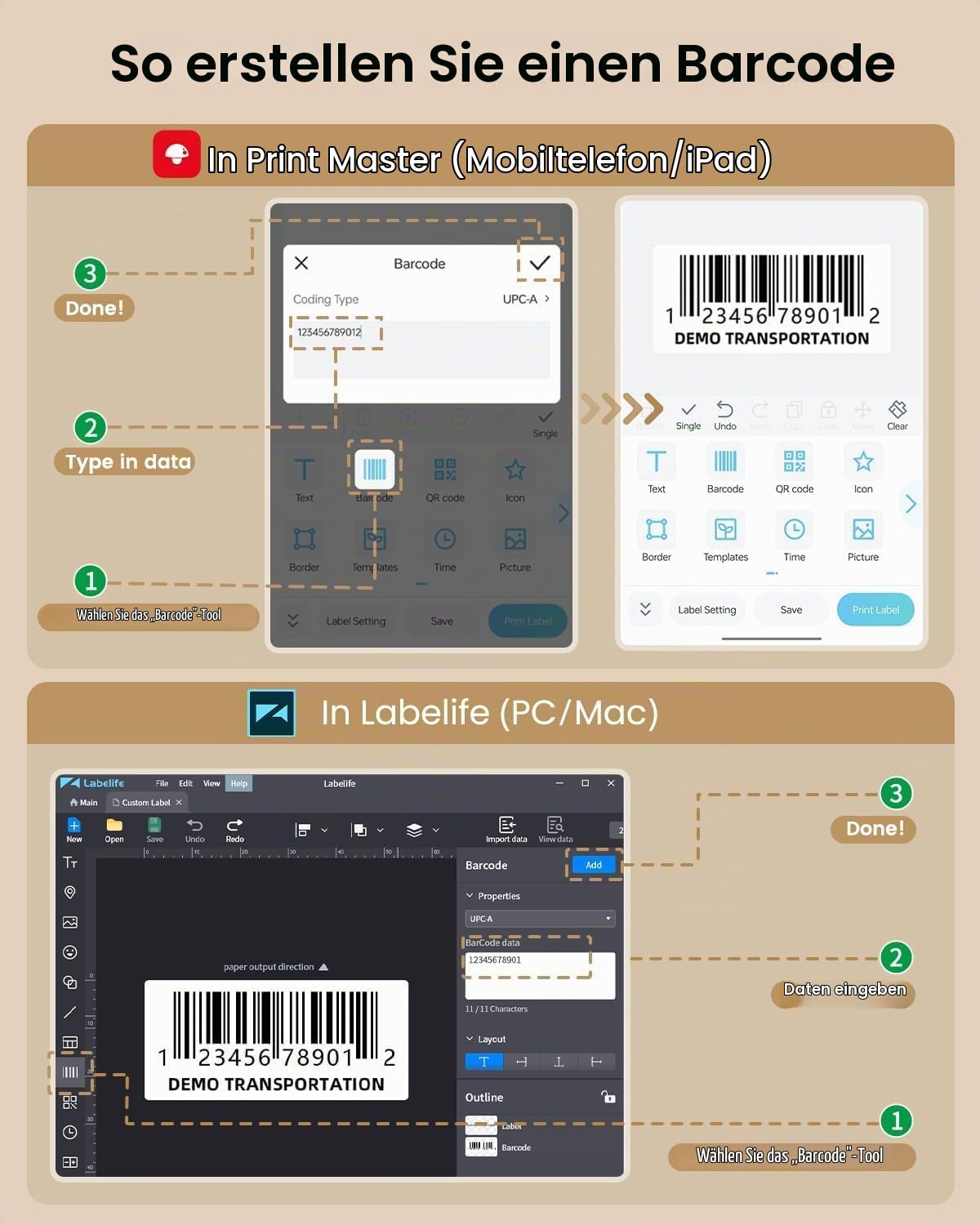 Phomemo M110 Etikettendrucker, Thermo Label Printer für Smartphone und Windows/Mac, tragbarer 2-Zoll-Etikettendrucker Selbstklebend für Küche, Büro, Einzelhandel, Adressen, Barcodes
