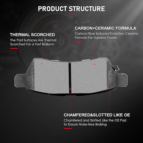 Miniatura 2 de cciyu D1094 D1100 Kit de pastillas de freno de cerámica delanteras y traseras, 8 piezas para Nissan Frontier 2005-2018, 2005-2015 para Nissan