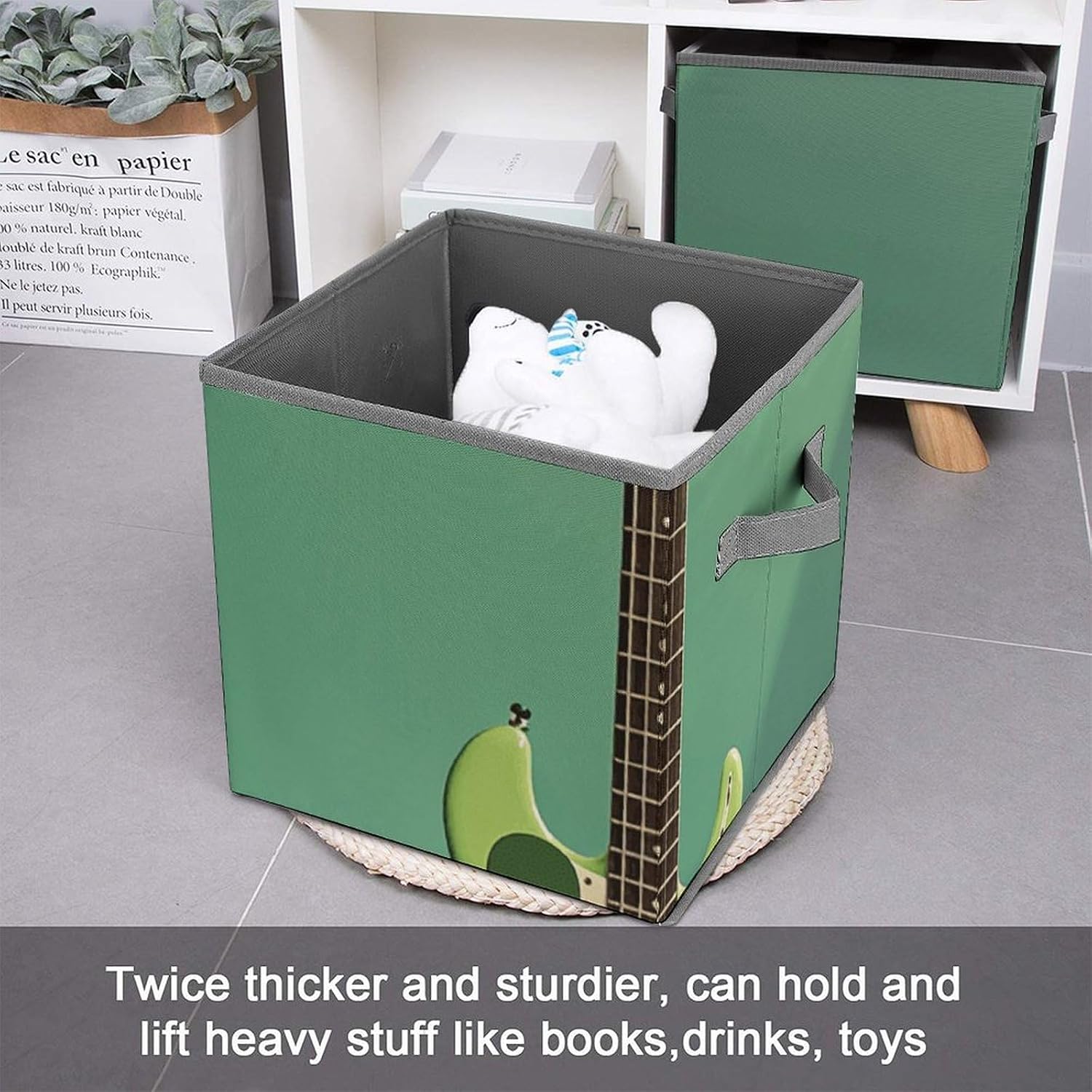 Storage Bins Music Green Guitar Storage Boxes with Double Handles Storage Cube Organizer for Clothes Foldable Closet Organizers Storage Containers for Shelves 10.6 Inch