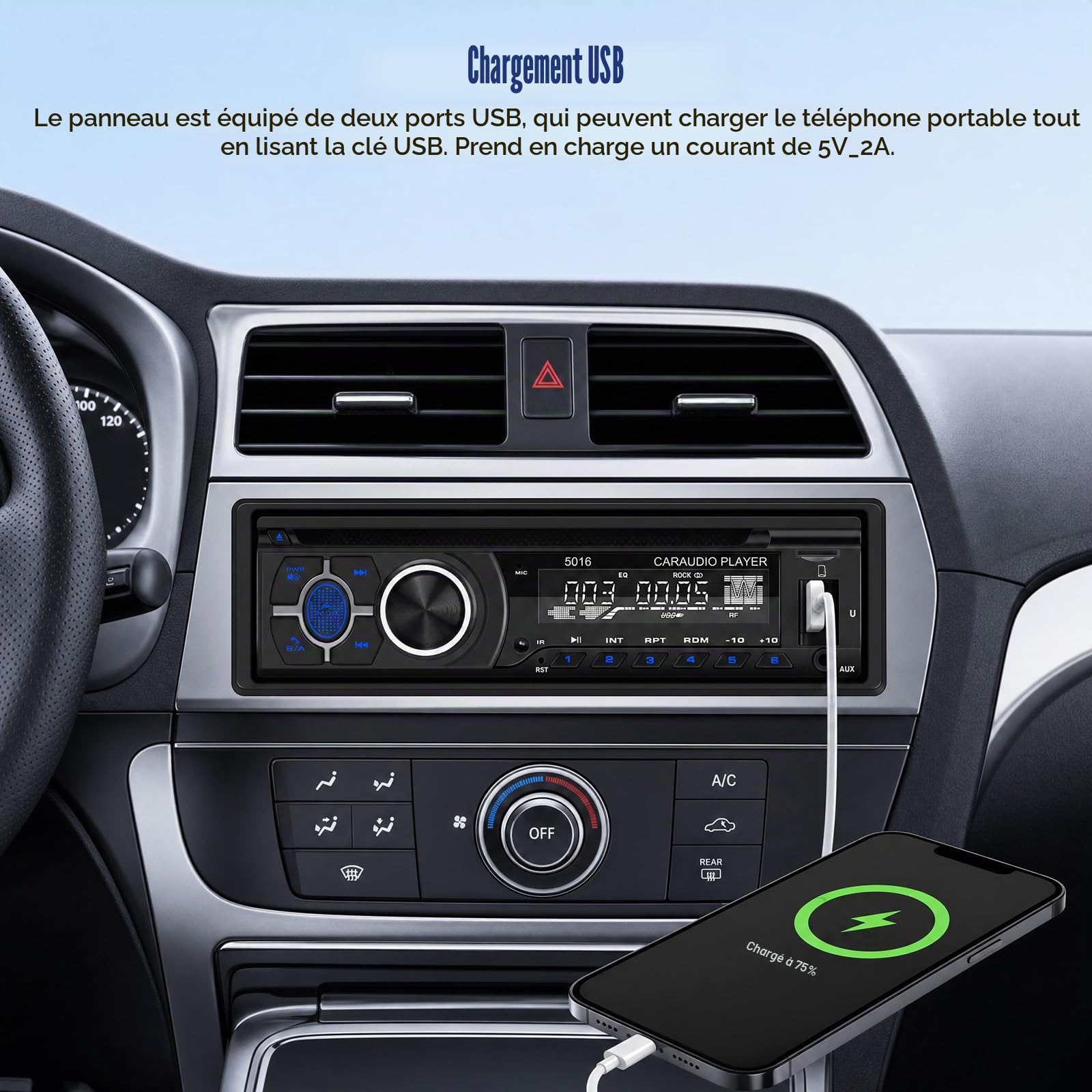 SIXTOP 1 DIN Autoradio avec lecteur DVD/CD, Autoradio 1Din Système Mains Libres Bluetooth Radio 1Din avec FM AM Radio, Lecteur MP3 avec Contrôle APP Prend en Charge l'entrée AUX/lecture/Chargement USB