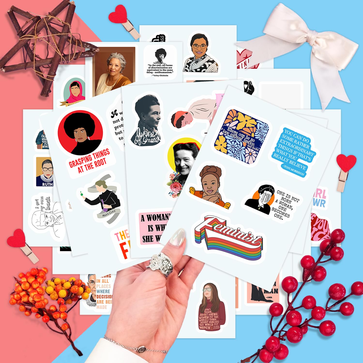 Adesivi Femministi per Bottiglie d'Acqua e Laptop - Favors a Tema Empowerment e Uguaglianza, Decalcomanie Impermeabili - Feminist Stickers