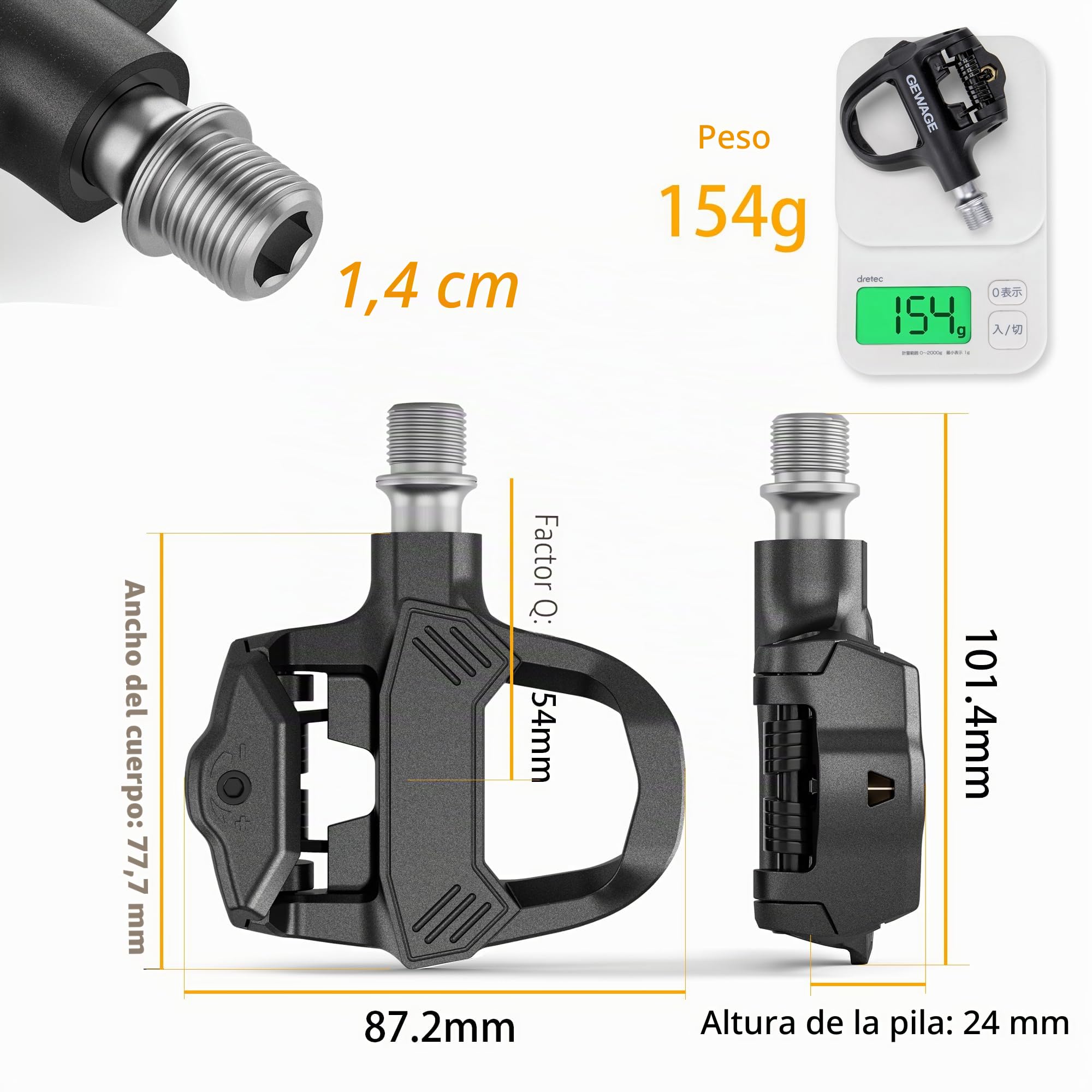 GEWAGE Pedales de Carretera con Clip, Tensión Ajustable, Cuerpo Compuesto Robusto, Plataforma Ancha, Incluye Calas y Material de Montaje – Compatible con Shimano SPD-SL/Look KEO