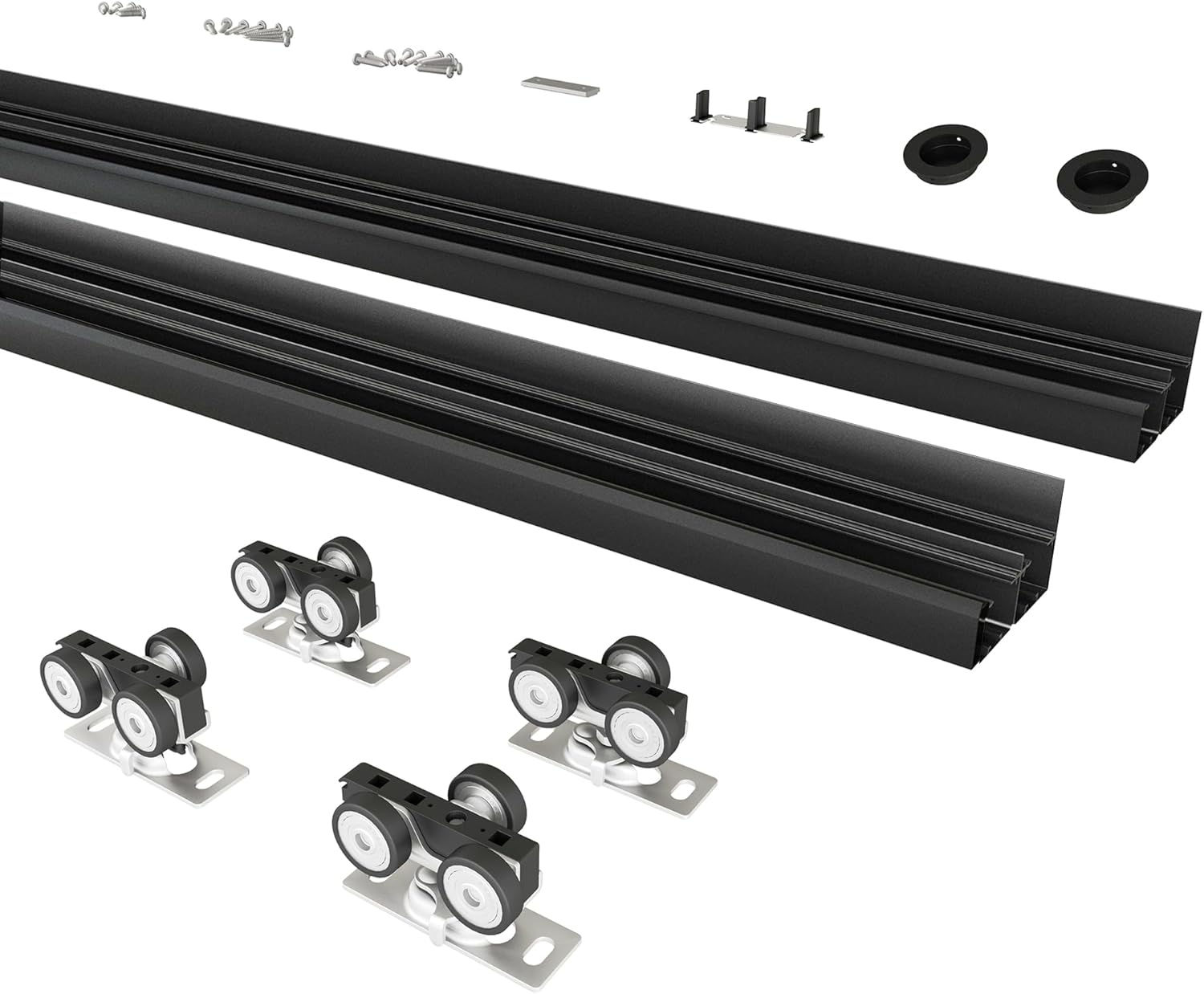 6FT/72(Double 3FT) Bypass Door Hardware, Aluminum Double-Closing Sliding Closet Door Hardware with Finger Pull Included, Smoothly and Quietly, Fit Door Thickness 1 3/8" or 1 3/4", Black