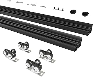 6FT/72(Double 3FT) Bypass Door Hardware, Aluminum Double-Closing Sliding Closet Door Hardware with Finger Pull Included, Smoothly and Quietly, Fit Door Thickness 1 3/8" or 1 3/4", Black