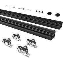 6FT/72Double 3FT Bypass Door Hardware, Aluminum Double-Closing Sliding Closet Door Hardware with Finger Pull Included, Smoothly and Quietly, Fit Door Thickness 1 3/8" or 1 3/4", Black