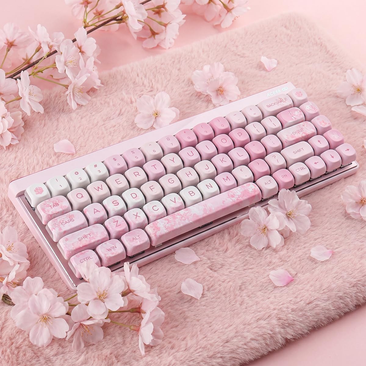 Tsungup Keycaps-Pink Cherry Blossom MOA Keycaps,Cute Sakura Custom Keycap Set 133 Keys PBT Dye Sublimation Shine Through Keyboard caps for Cherry Gateron MX Swithes Mechanical Keyboard