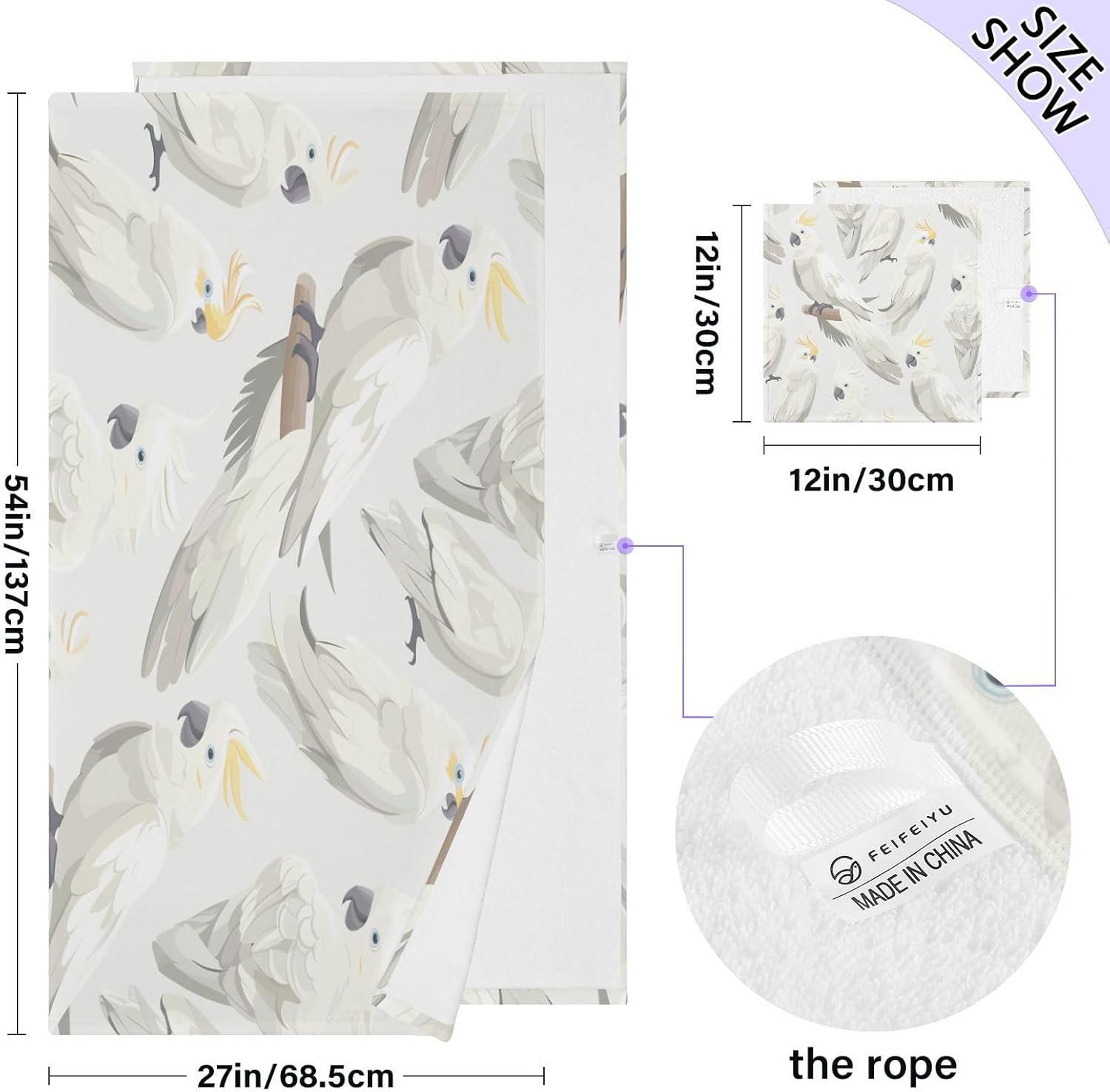 Hand Towels Premium Soft and Highly Absorbent Cockatoos 2 Pcs Towels for Bathroom Set 100% Cotton Decorative Face Towels