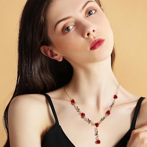 Miniatura 8 de Irregular Red Rose Necklace for Women Flower Necklace Vintage Jewelry Fashion Valentine's Day Jewelry 19.29 inches