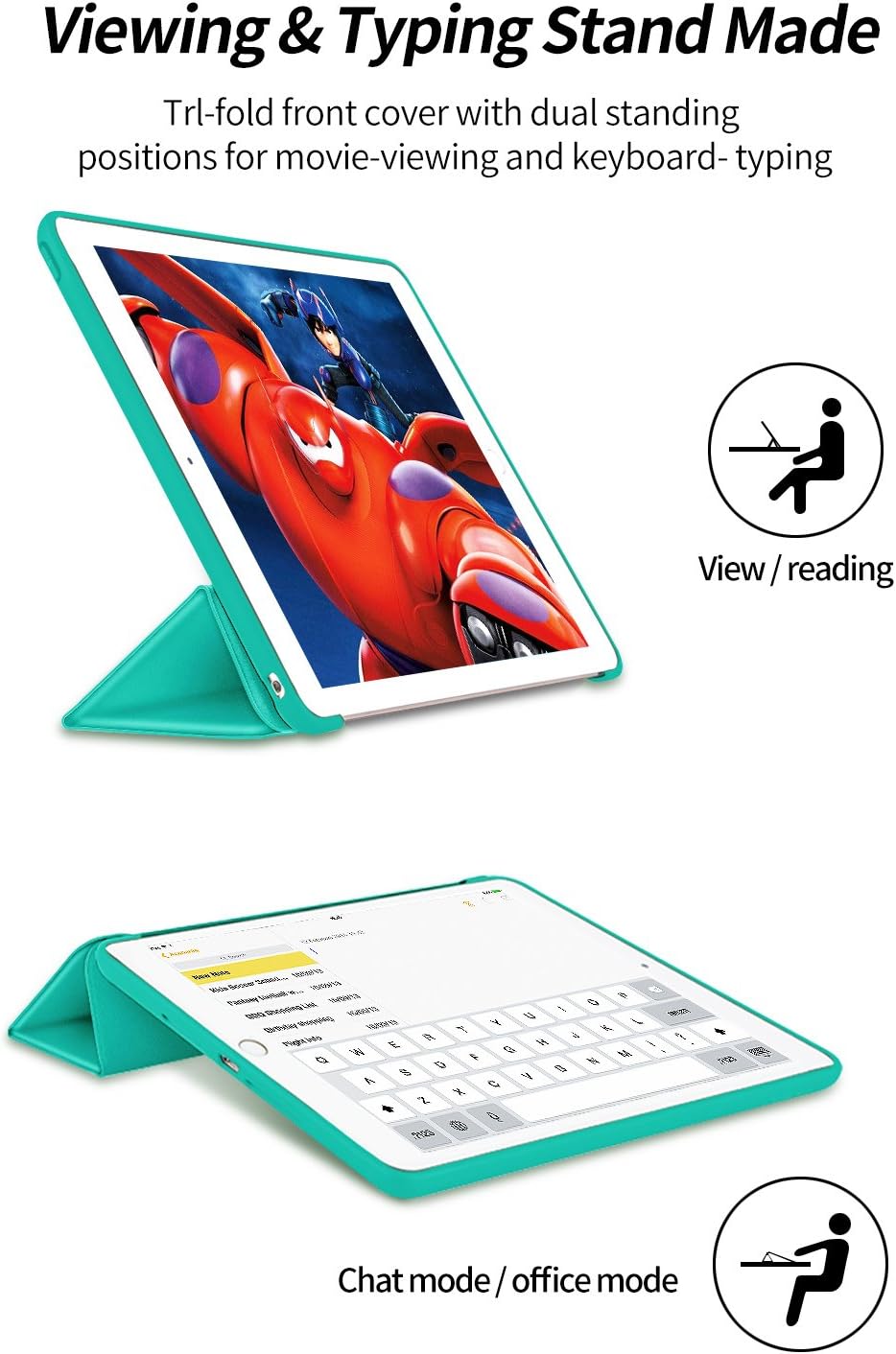 New iPad 9.7 inch 2018/2017 Case, VAGHVEO Lightweight Trifold Stand Smart iPad 6th Generation Cases [Auto Sleep/Wake] Soft TPU Back Cover for Apple 5th Generation (A1893/A1954/A1822/A1823), Green