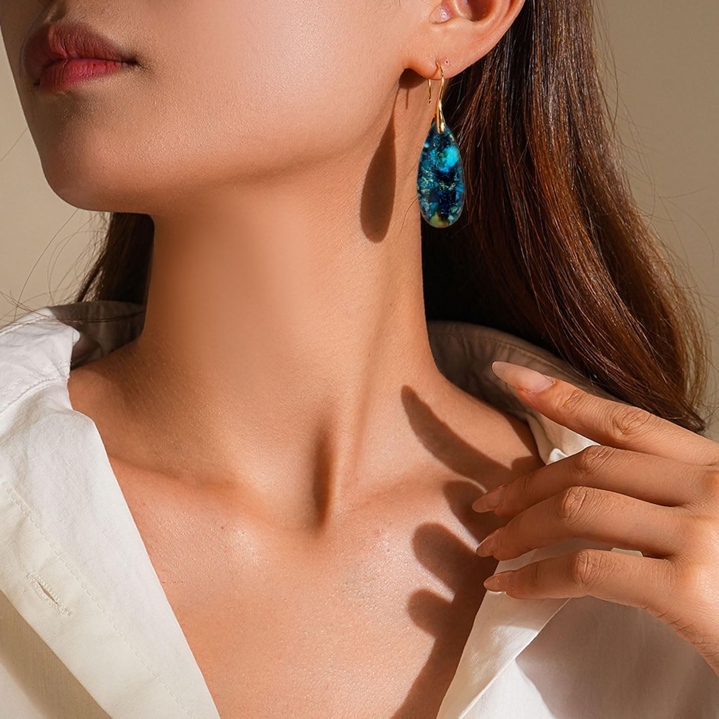 925 Sterling Silver Natural Imperial Jasper Dangle Drop Earrings, Waterdrop Shape, Boho Style - Image 3