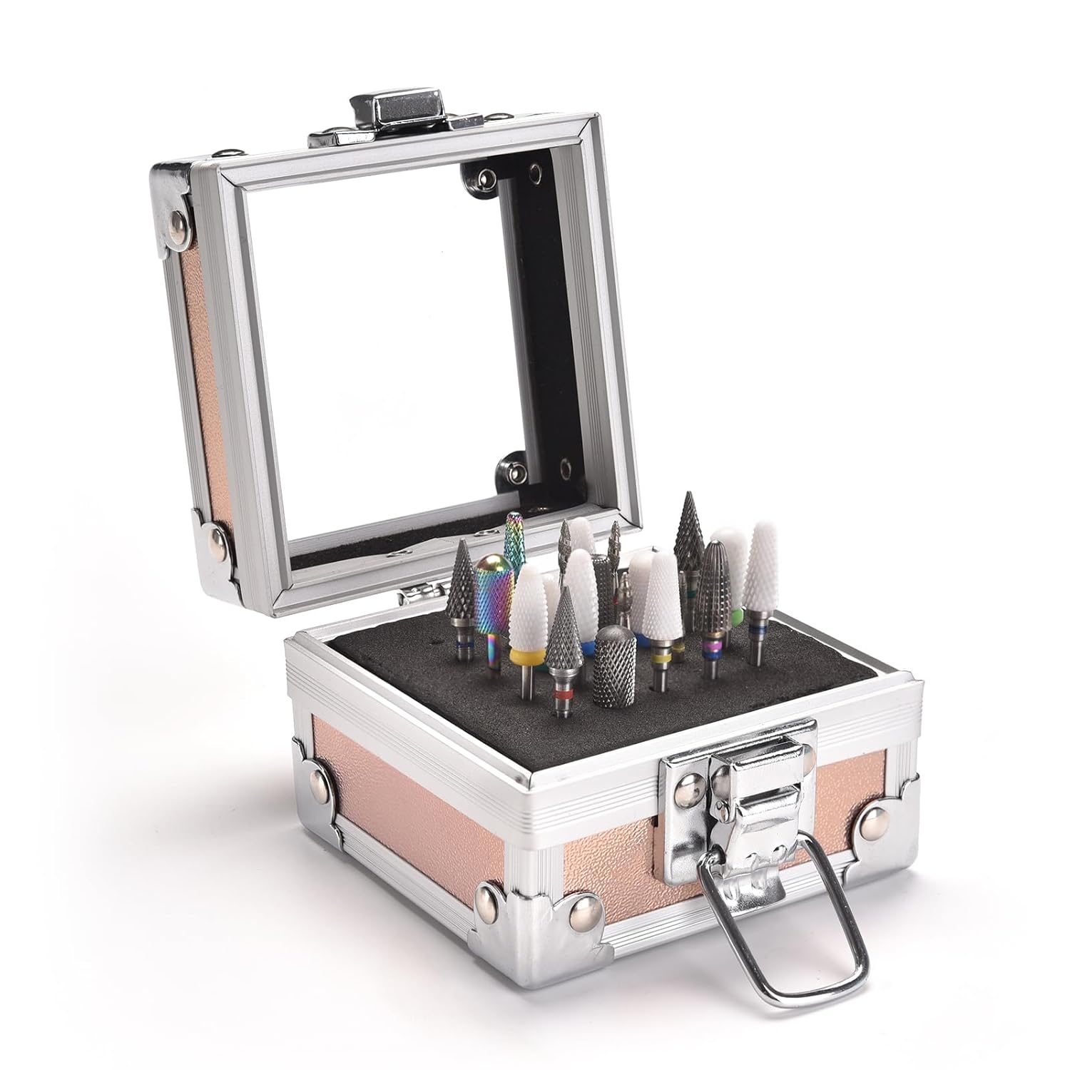 Nail Drill Bits Box Container 25 Hole Professional Nail Sander Storage Box Nail Art Tools Storage Container Nail Art Tools for Nail Art Sander Drill Bits Display Container (Silver)