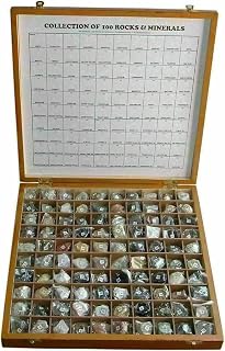 Collection of 100 Rocks and Minerals, 64 Minerals and 36 Rocks, in Wooden Display Box