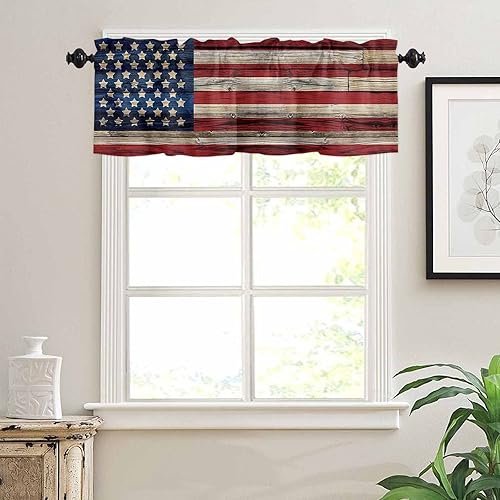 Miniatura 3 de Gemhome Cortina de cenefa para ventanas, 4 de julio, estrellas patrióticas de 54 x 18 pulgadas, panel de privacidad con bolsillo para barra, cenefas