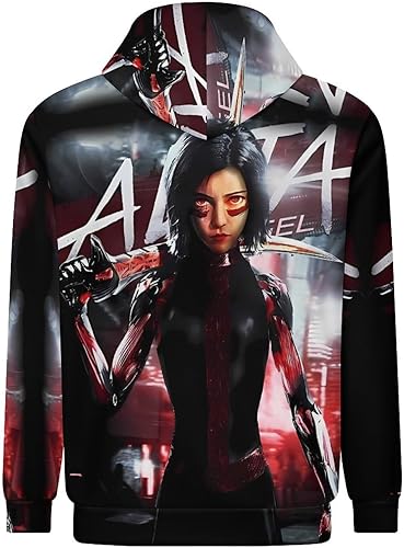 Vista 6 de azito Alita-Battle-Angel - Sudadera con capucha con capucha y bolsillos, estampado 3D, unisex, a la moda, talla 2XL