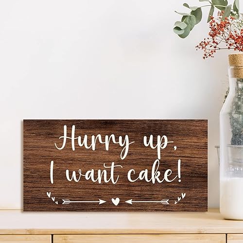 Miniatura 4 de Hurry Up I Want Cake - Anillo rústico para boda, portador, letrero de boda, placa colgante de madera, regalo de despedida de soltera, letrero de