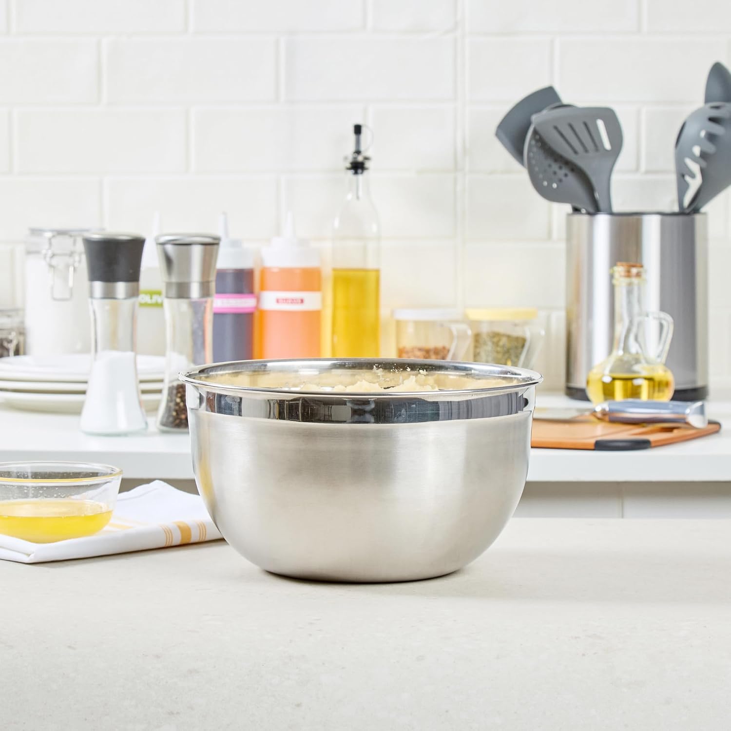 Restaurantware Met Lux 6 Quart Metal Mixing Bowls 1 German Deep Flour Bowl - Corrosion-Resistant Dishwasher-Safe Stainless Steel Metal Prep Bowl Durable For Baking And Cooking