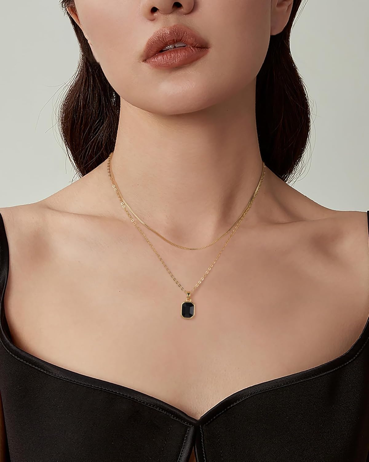 Lourny Gold Layered Crystal Necklace for Women, 18K Gold Plated Choker Emerald Green Dainty Chain Trendy Statement Necklace Jewelry for Women Gifts - Image 3