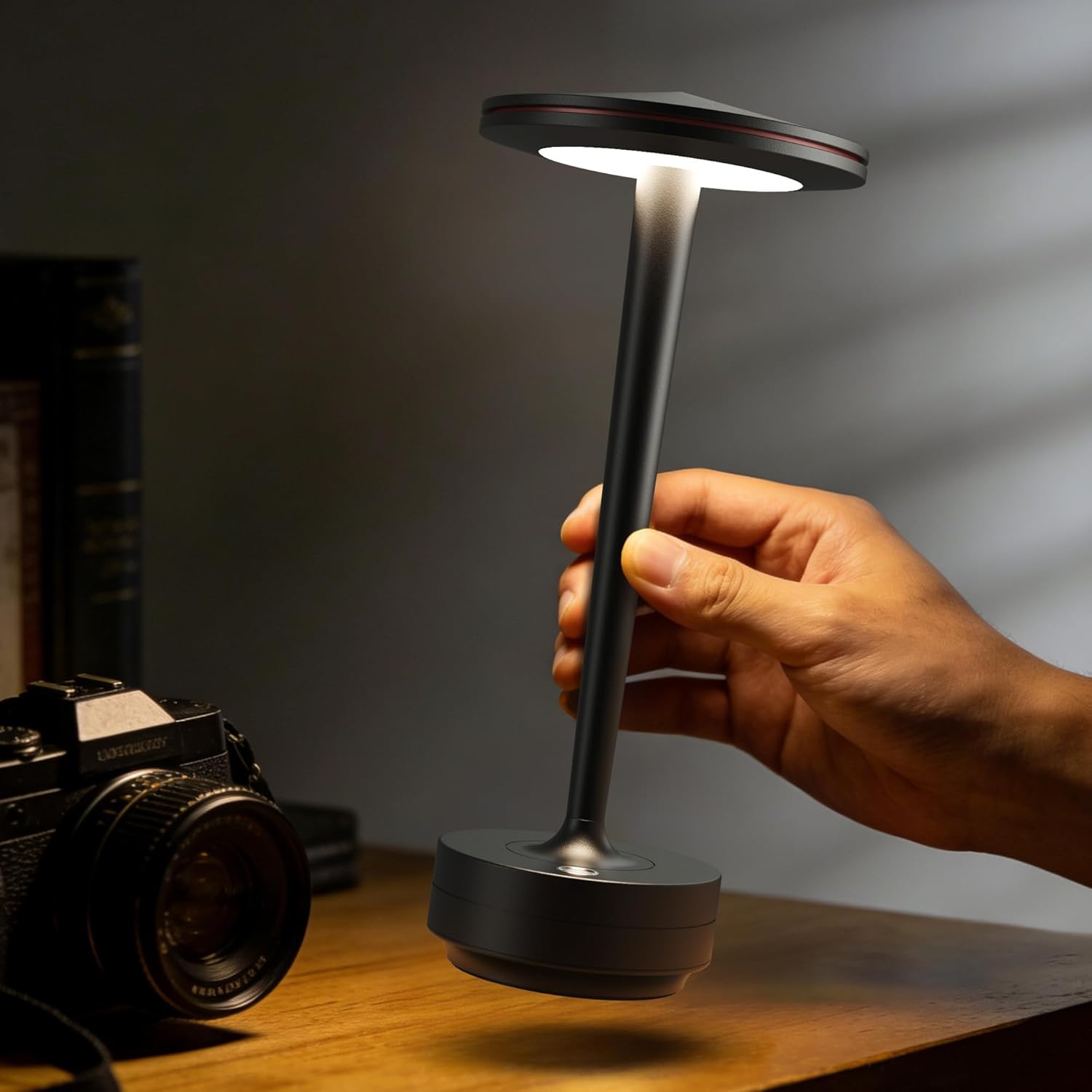 Cordless Table Lamps Set of 2,6000mAh Rechargeable Battery,Portable LED Lamp with 60H Runtime,3 Color Modes&Stepless Dimming,Waterproof Metal Lamp for Patio,Restaurant Bedroom Dining Black