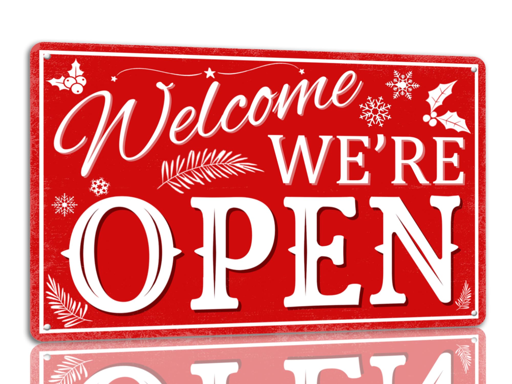 SMAZDFXX Welcome We're Open Tin Sign Funny Christmas Metal Signs Retro Santa Sign Christmas Wall Art Decor For Home Cafe Shop 12"x16"