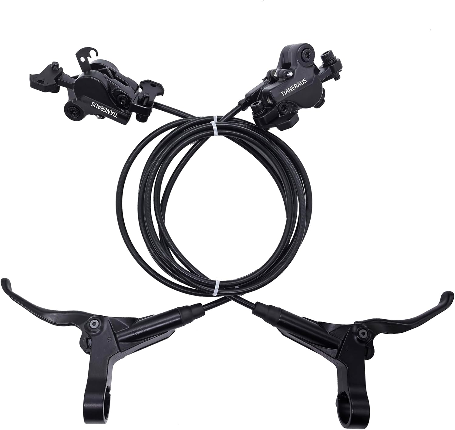 Mountain Bike Hydraulic Brake 2-Pistons, Left Front 1000mm Right Rear 2000mm Adapter Aluminum Alloy Hydraulic Bike Brakes, PM Adapter, Resin Pads, Black (Front&Rear PM)