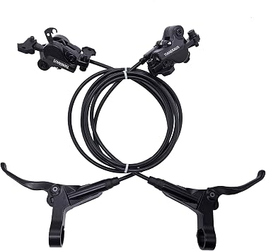 Mountain Bike Hydraulic Brake 2-Pistons, Left Front 1000mm Right Rear 2000mm Adapter Aluminum Alloy Hydraulic Bike Brakes, PM Adapter, Resin Pads, Black Front&Rear PM