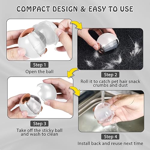 Miniatura 4 de Pelota enrollable lavable y reutilizable para pelo de mascotas, removedor de pelo de perros y gatos para ropa, lavandería, mini limpiador adhesivo,