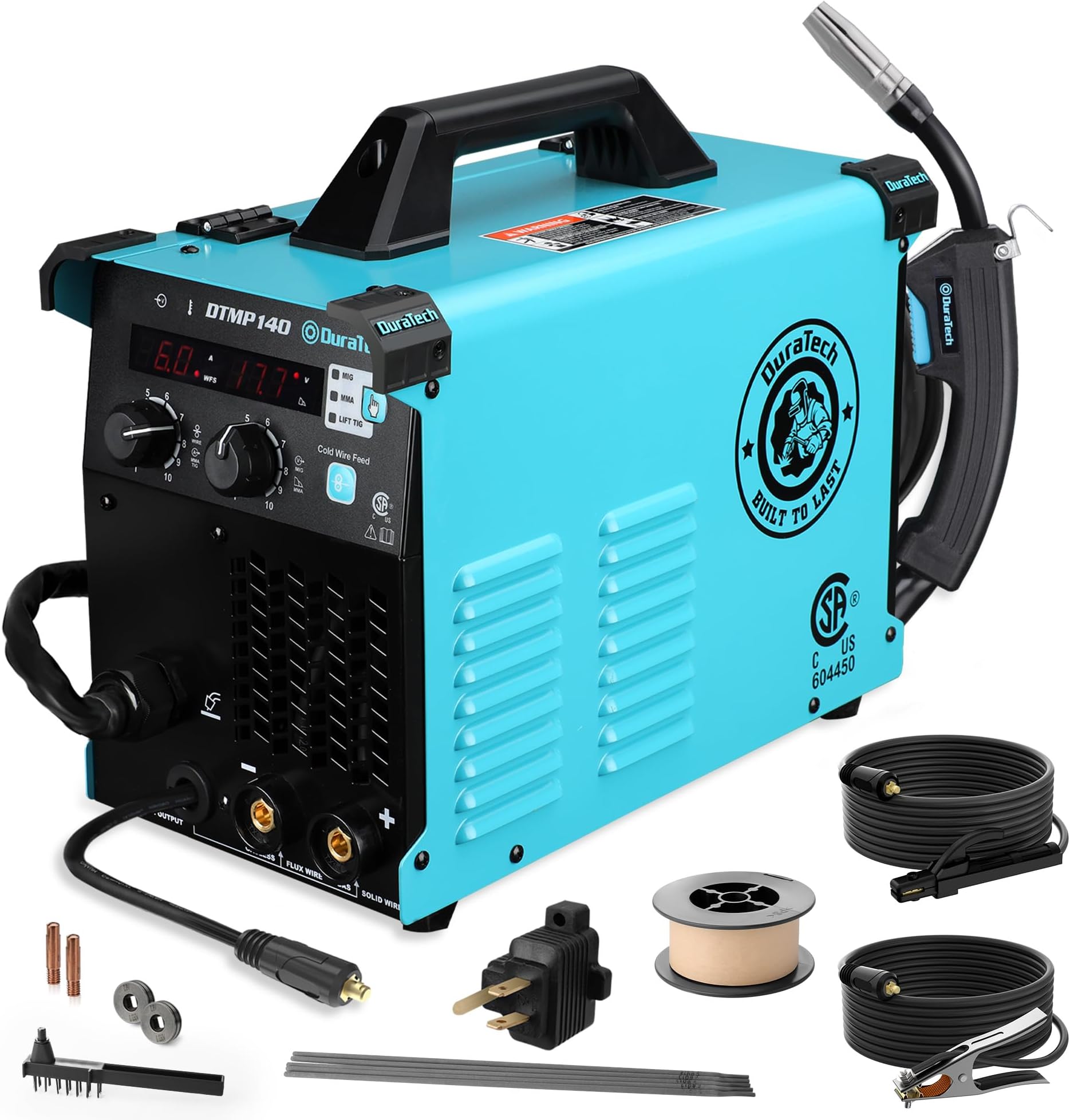 DURATECH 140Amp MIG Welder, 120V 4-in-1 Welding Machine Flux Core Gasless/Solid Core Gas Shielded/TIG/Stick Welder Suitable for 2 to 11lbs Welding Wire, IGBT Inverter Portable Welder with Welding Gun