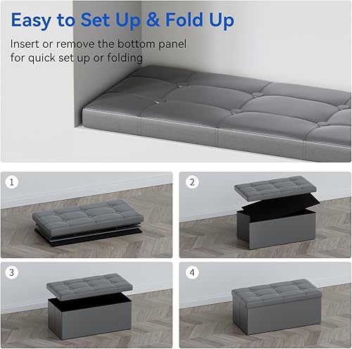 Miniatura 6 de BRIAN & DANY Banco otomano de almacenamiento de 30 pulgadas, otomano de piel sintética con almacenamiento, zapato de banco plegable, taburete