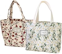 2PCS Cute Mini Canvas Tote Bags for Women - Embroidered Daisy Corduroy Floral Reusable Book Bags for Grocery, Essentials & Bible