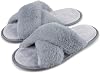 LARGERED Black Fluffy Slippers for Women - Ladies Crossover Slippers with Faux Fur Lined, Memory Foam Comfort, IndoorOutdoor, Size 3-8