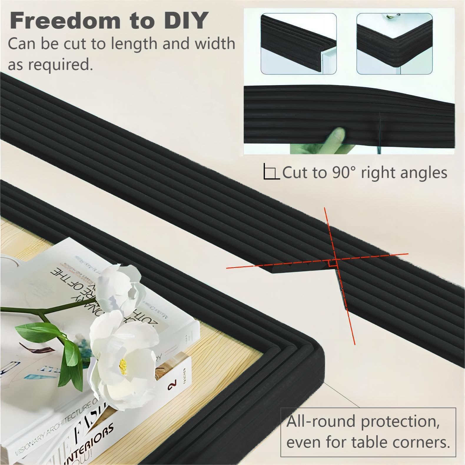 Protection des bords de table autocollante - 2 m - Largeur : 8 cm - Épaisseur : 0,8 cm - Protection des bords de table - Mousse pour tables en verre - Commodes - Noir - 2 m