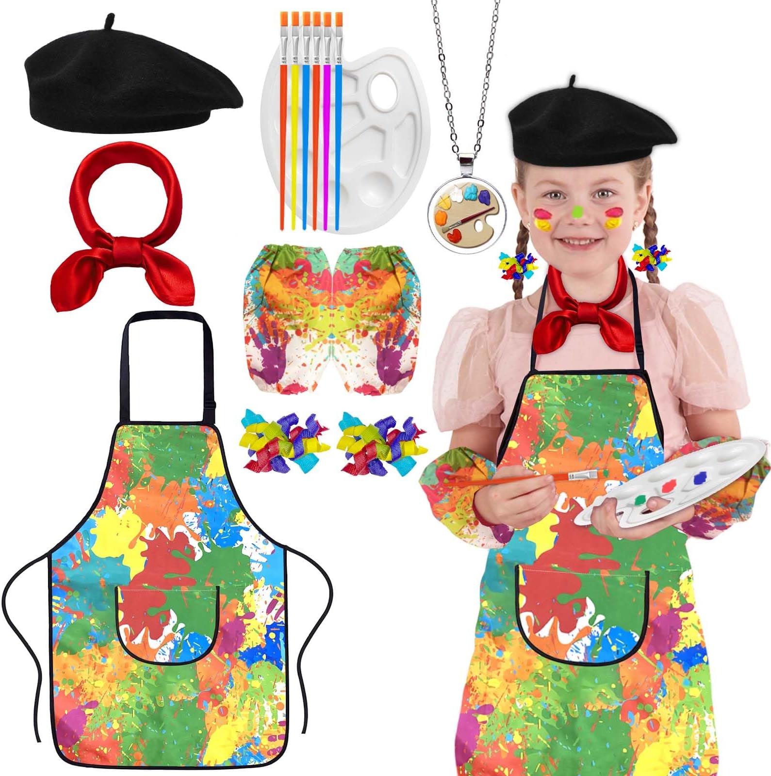 15PCS Kids Artist Costume Set,Art Apron for Kids,Painter Dress-Up for Halloween Career Day Costume Theme Party