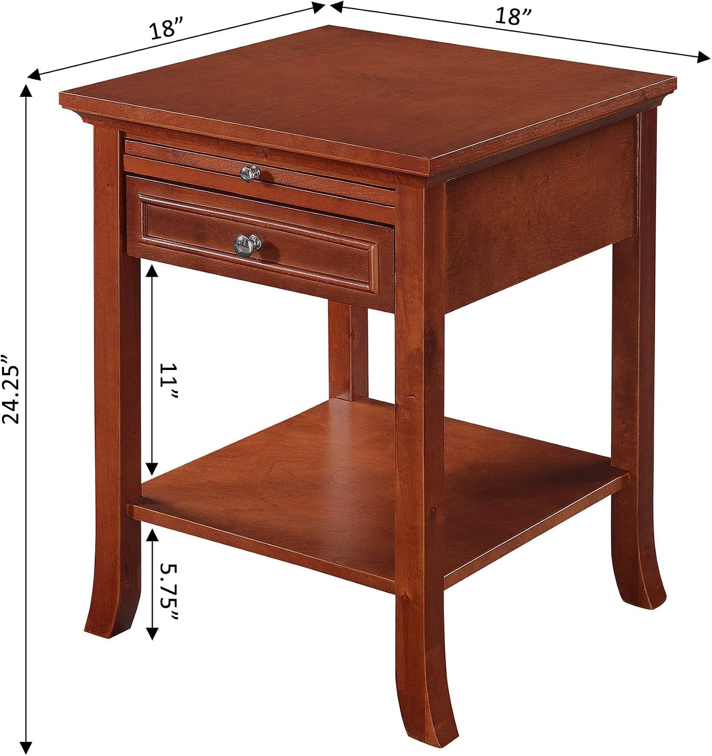 Convenience Concepts American Heritage Logan 1 Drawer End Table with Pull-Out Shelf, Mahogany