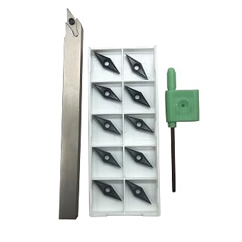 GBJ 12pcs Metal Lathe Turning Tools Bit Set Carbide Inserts VBMT110301 with 3/8 Shank Turing Tool Holder Finish Turned and Ground Stainless Steel Boring Insert 10pcs Inserts + 1pc 3/8 Holder