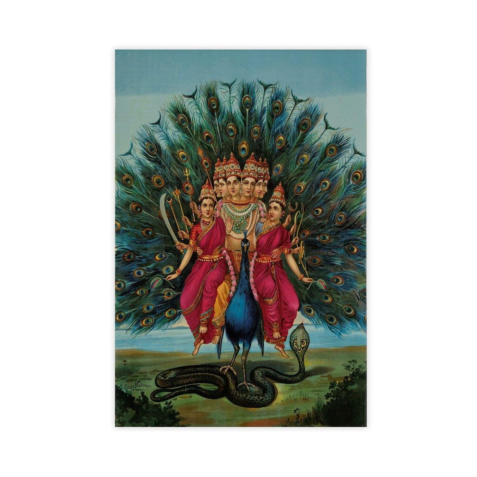 WCYB Murugan By Raja Ravi Varma Posters Prints Canvas Deco Paintings Wall Art Unframe 20" L X 30" W