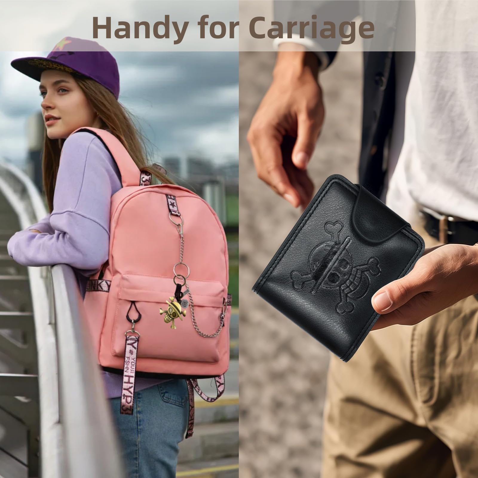 Anime Billetera de Cuero Plegable PU Cartera Llavero Colgante 2 Piezas